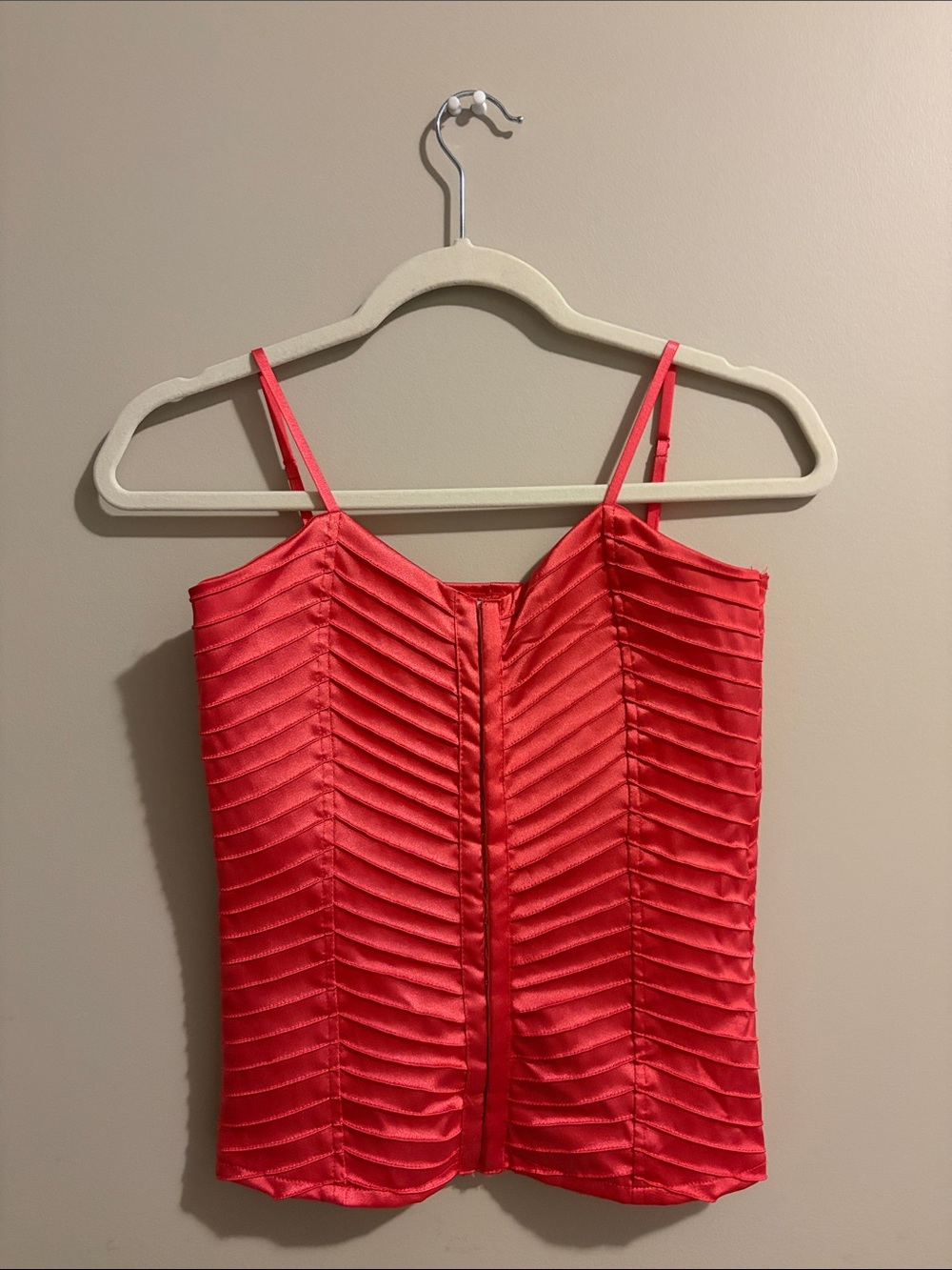 le chateau Coral Satin Ribbed Cami with hook eye clasps